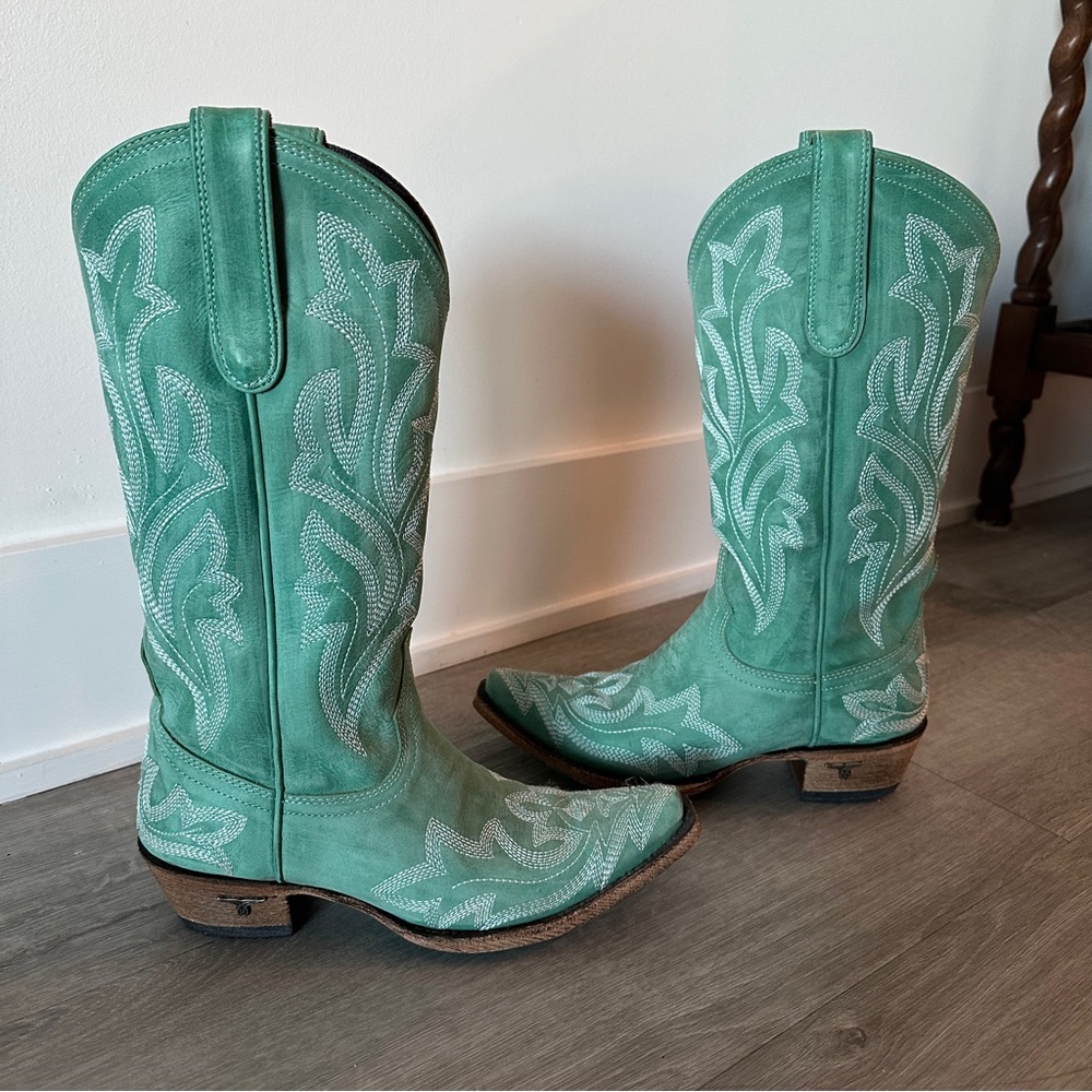 Lane Saratoga Boots with Snip Toe in Taos Turquoise Size 7 - Picture 3 of 10